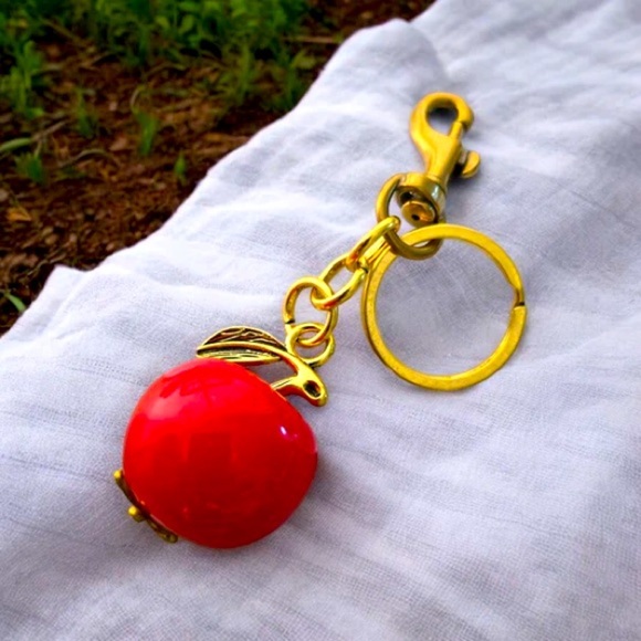 Apple 🍎 Gold and Red Keychain Accessory - Picture 1 of 3